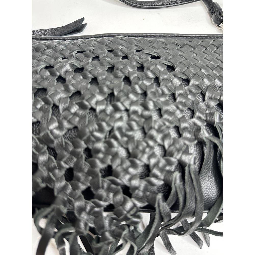 The Sak Filmore Purse Fringe Woven Black Leather Crossbody Clutch - Picture 8 of 16